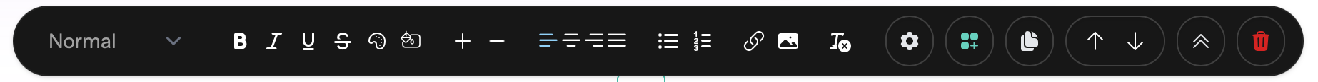The text editing toolbar showing various options used for formatting text.