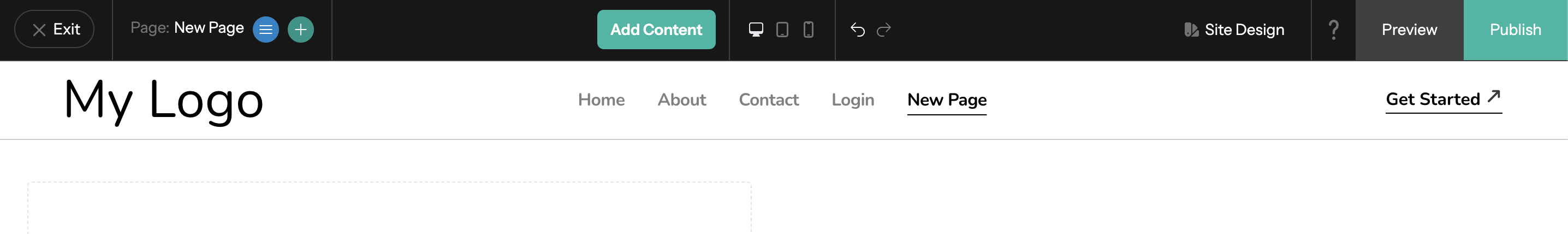 A screenshot showing the top bar of the website editor, including the Add Content button.