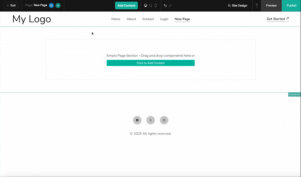 An animated image showing a Rich Text component being added to a page.