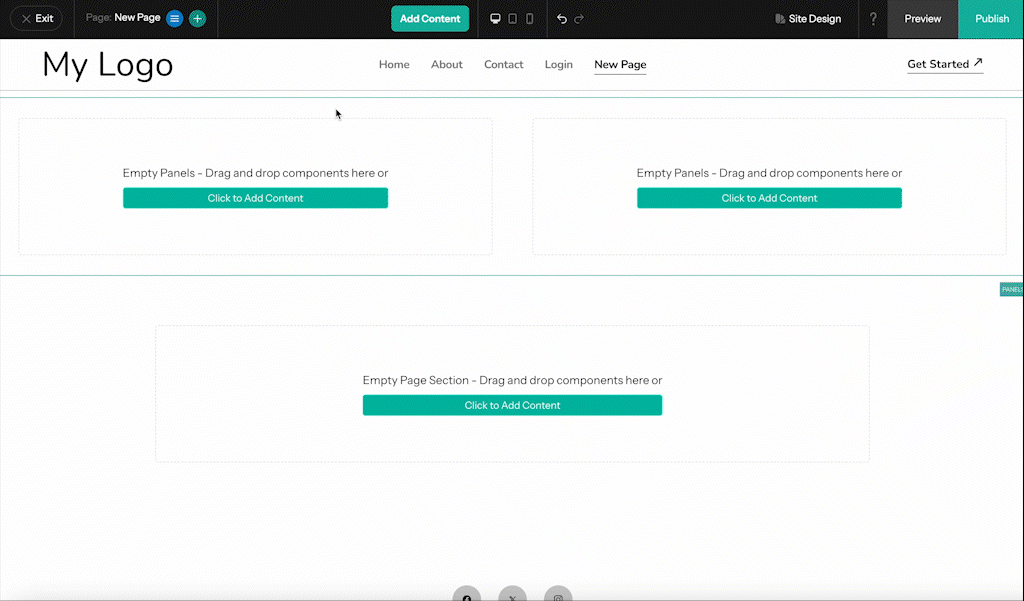 An animated image showing a Grid component being added to a Panel.