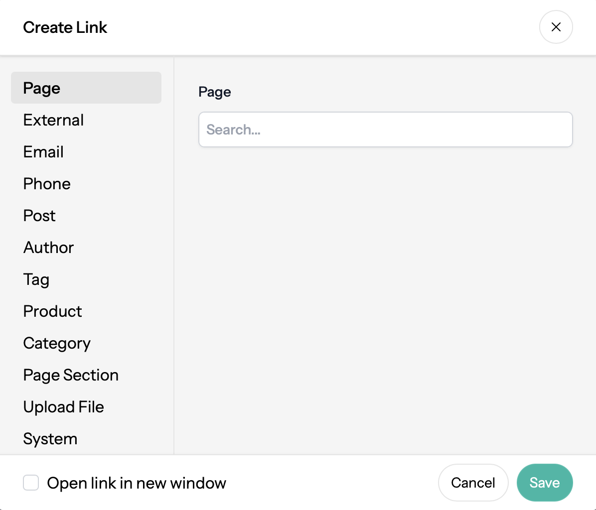 A view of the Link Options Dialog Panel.
